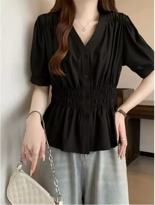 Blusa Elegante con Cintura Fruncida Abelor