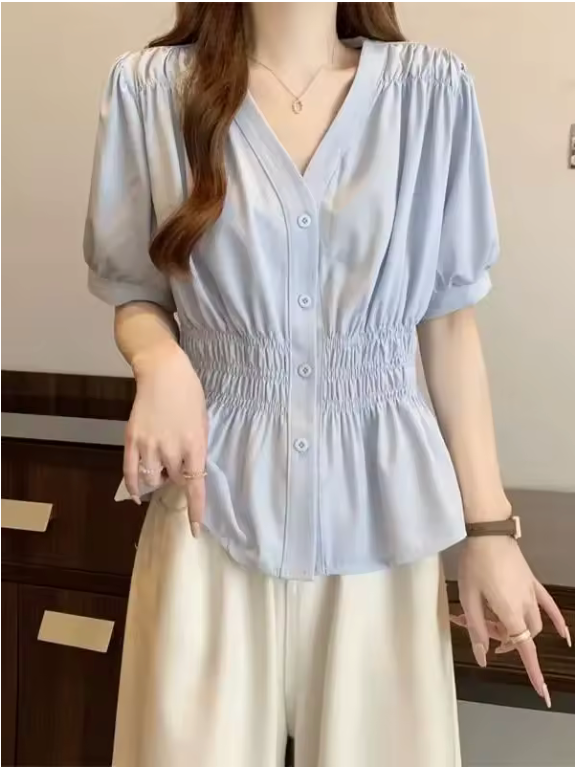 Blusa Elegante con Cintura Fruncida Abelor